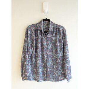 Cecilla Pure Silk leaf print button down blouse